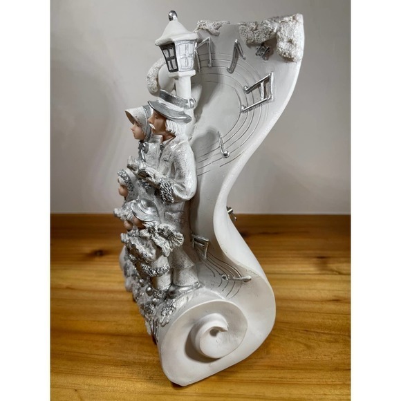 Vintage White Music Box Christmas Carolers Scroll Sheet Paper Sparkle - Picture 5 of 6